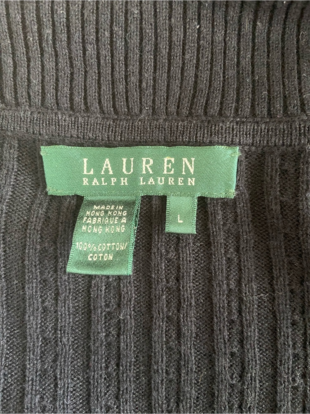 Ralph Lauren Black Ribbed Buttoning-Front Long Sleeve Cardigan - Picture 2 of 3